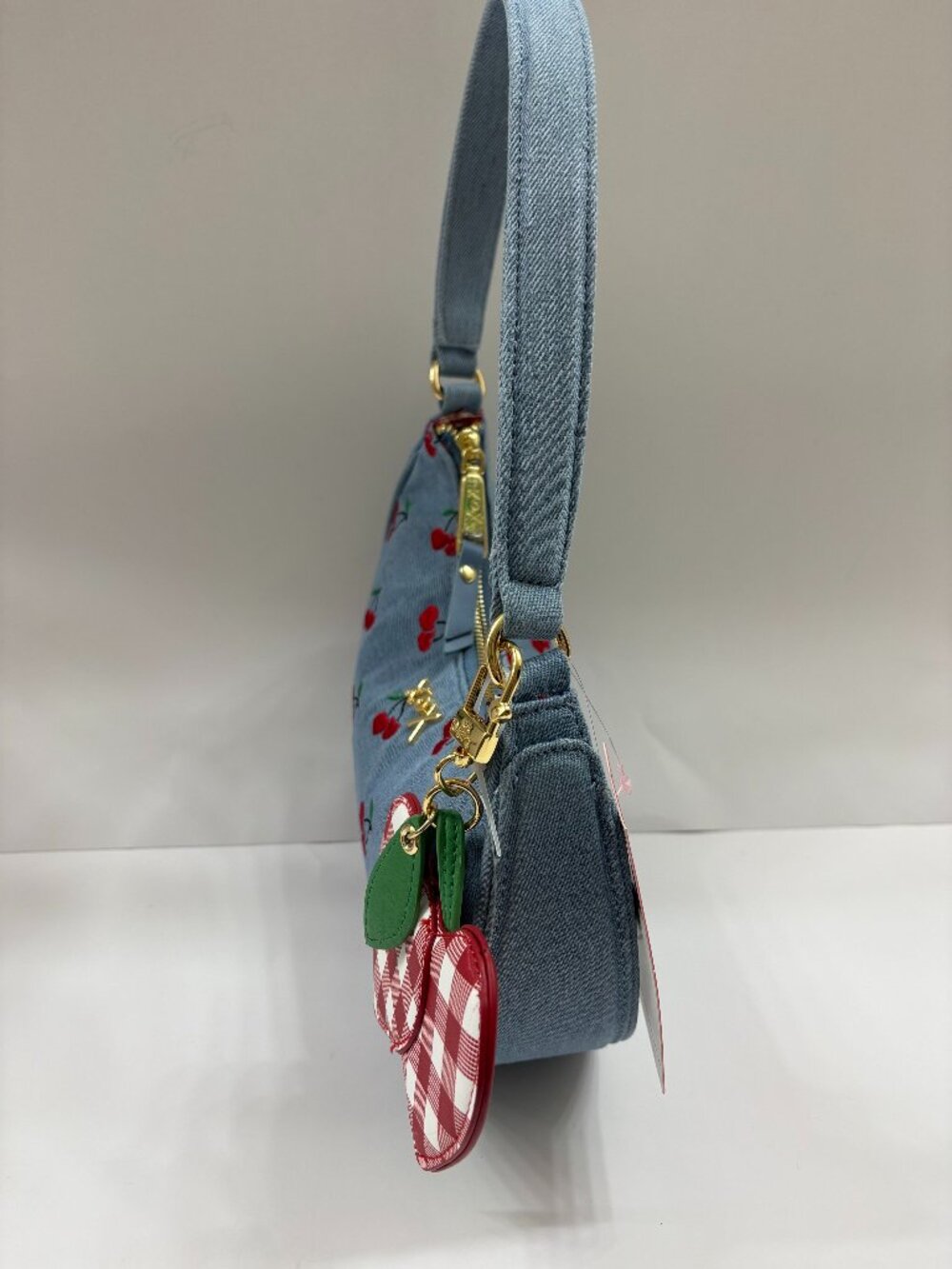 Betsey Johnson - XO Northy Denim Shoulder Bag / Purse W/ Red Cherries - NWT - Picture 11 of 13